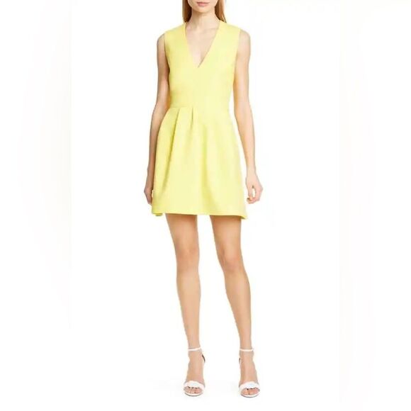 ba&sh Dresses & Skirts - BA&SH Yellow V-Neck Wilson Fit Flare Pleated Cut-Out Back Dress Size 3 NWT